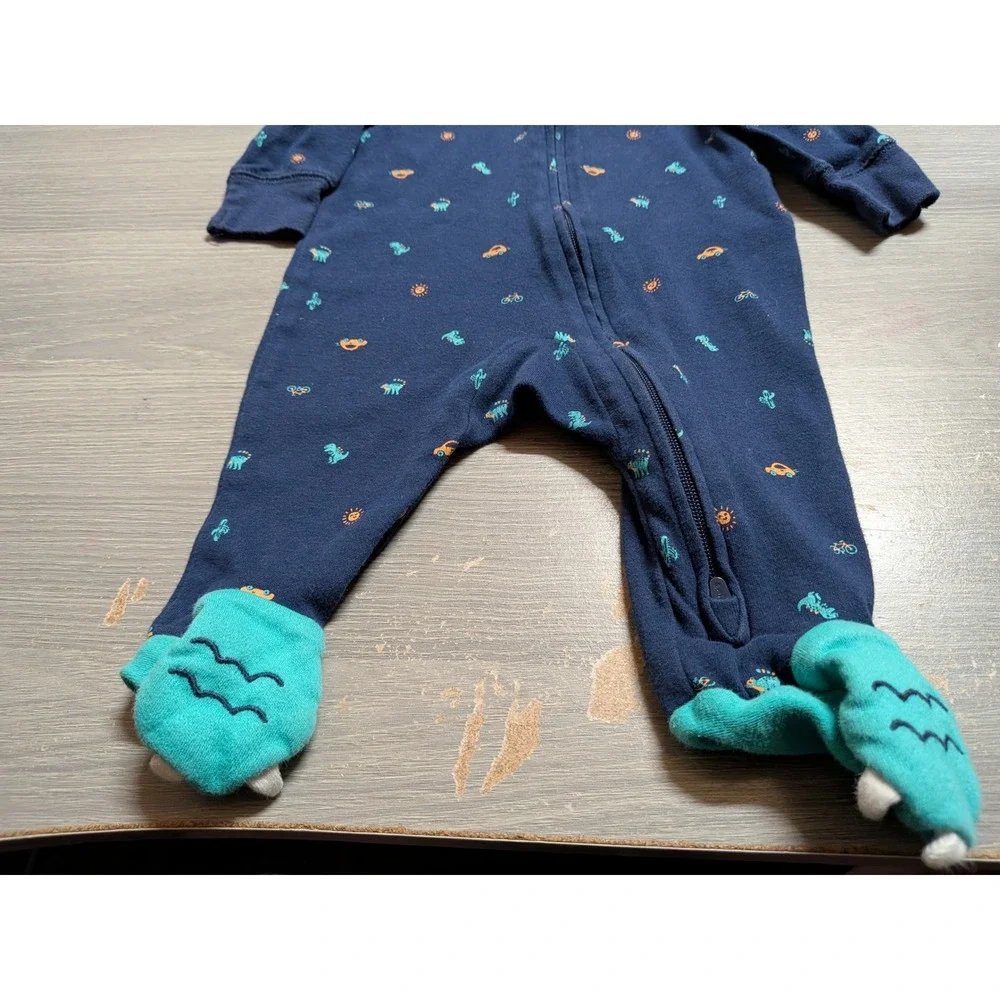 Carter's Navy Blue Dinosaur Monster Claw Footed Pajamas Two Way Zip Sleeper